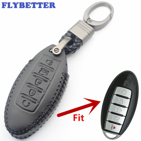 FLYBETTER Genuine Leather 5Button Keyless Entry Smart Key Case Cover For Nissan Rouge/Maxima/Altima/Sentra/Murano L518 ► Photo 1/3
