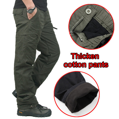 Fleece Thicken Warm Pocket Cargo Tactical Pants Men's Winter Outdoor Fishing Camping Riding Thermal Baggy Cotton Long Trousers ► Photo 1/6