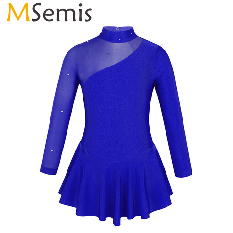 MSemis Girls Figure Ice Skating Competition Dress Long Sleeves Tulle Splice Cutouts Kid Professional Rhythmic Gymnastics Leotard ► Photo 1/6