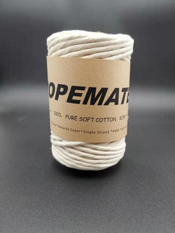 ROPEMATE PREMIUM SOFT COTTON CORD 4MM  100M - 1 SINGLE STRAND - NATURAL COLOR ► Photo 1/2