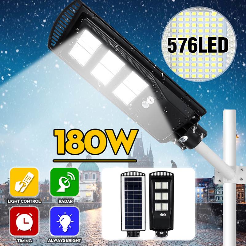 576LED Solar Street Light Outdoor Radar Induction Security Road Lamp+Remote 