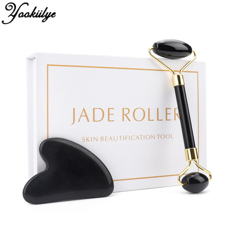 Jade Roller Face Lift Guasha Massage Set Obsidian Facial Massage Heart-shaped Natural Stone Roller Anti Wrinkle Beauty Skin Care ► Photo 1/6