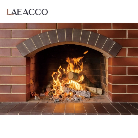 Laeacco Winter Brick Fireplace Wood Burning Fire Christmas Rural Home Decor Photo Backdrops Photography Background Photo Studio ► Photo 1/6