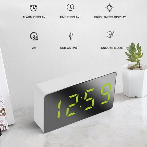 Digital Alarm Clock Mirror LED Night Lights Thermometer Wall Clock Lamp Square Rectangle Multi-function Desk Clocks LED display ► Photo 1/6