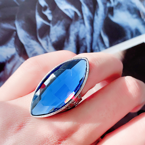 Kinel New Arrivals Luxury Blue Glass Crystal Rings For Women Silver Color Vintage Wedding Ring Christmas Gift Punk Jewelry ► Photo 1/6