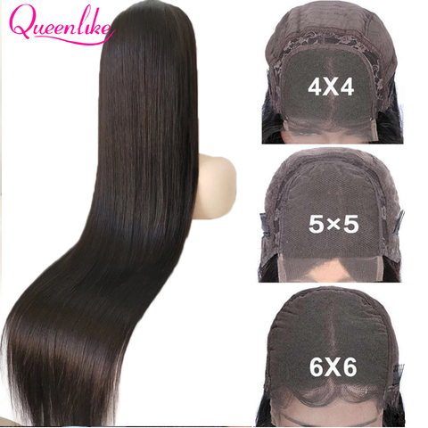 26 28 30 32 Inches Long Brazilian Straight Hair 4x4 5x5 6x6 Closure Wigs For Black Women Human Hair Wigs Bone Straight Lace Wig ► Photo 1/6