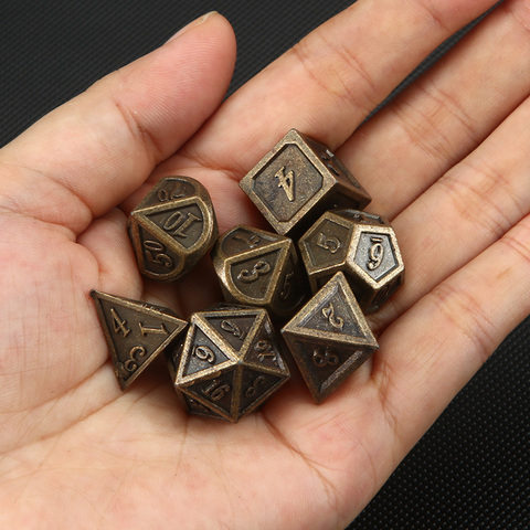 7 Pcs/set Polyhedral Dice Bronze Metal Funny Dice Standard Board Game Acessorios ► Photo 1/6