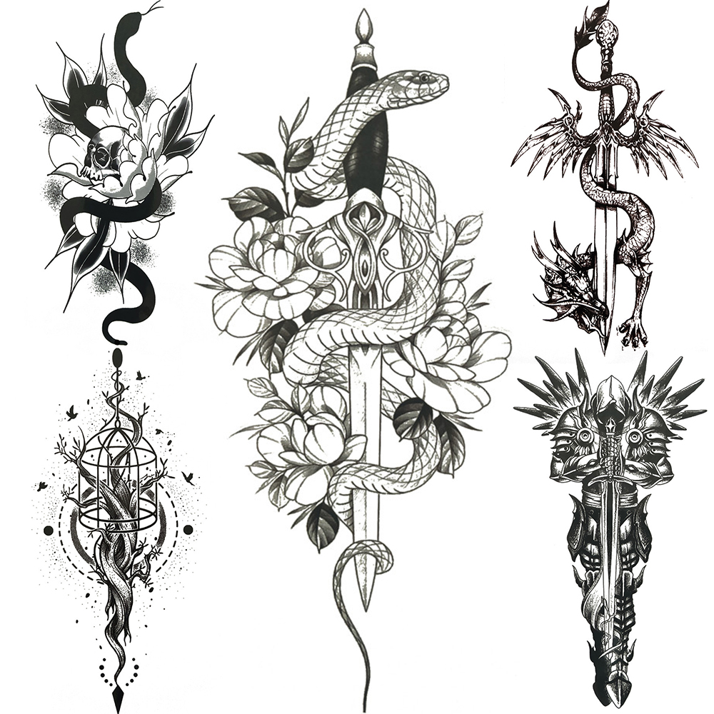 Snake Lily Flower Temporary Tattoo For Men Women Black Dragon King Fake  Tattoos Sticker Warrior Arrow Tatoo Body Arm Paint Sword - Price history &  Review | AliExpress Seller - YURAN Official