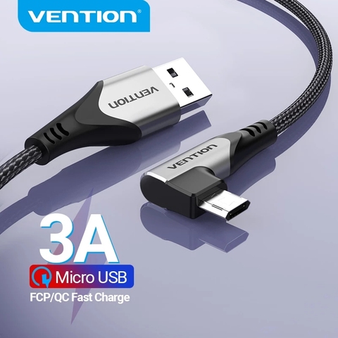Vention Micro USB Cable 3A Fast Charging Data Cord for Xiaomi Huawei Samsung 90 Degree Right Angle Mobile Phone USB Charger Wire ► Photo 1/6