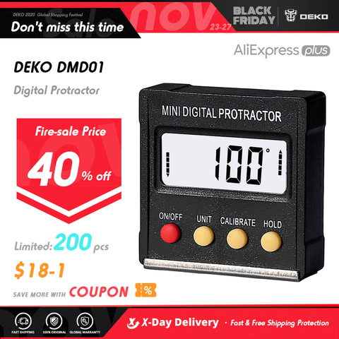 DEKO 360 Degree Mini Digital Protractor Inclinometer Electronic Level Box Magnetic Base Measuring Tools Angle Gauge Magnetic ► Photo 1/4