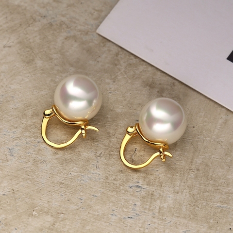 High Quality 925 Sterling Silver Vintage Big Round Pearl Stud Earrings For Women Brincos 2022 Wedding Gift ► Photo 1/6