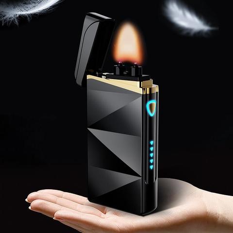 Mirror  display power fingerprint touch  Double Arc Lighter USB Pulse Cigar Lighters Men Cigarette lighter Gifts ► Photo 1/1