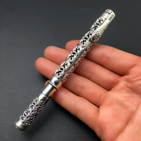 Solid Silver Pen Pendant Men S925 Sterling Silver Vintage Carved Openwork Business Pen Jewelry Gift Real Silver Pen Pendant ► Photo 1/5