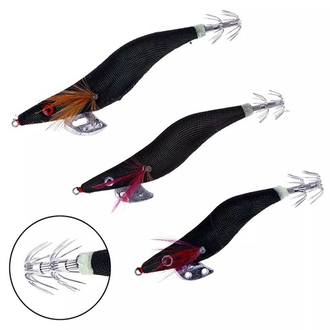 1Pcs Artificial Wood Shrimp Lure Black Quid Jig Hooks 2.5# 3.0# 3.5# Rattle Luminous Octopus Cuttlefish Pesca Fishing Tackle ► Photo 1/5