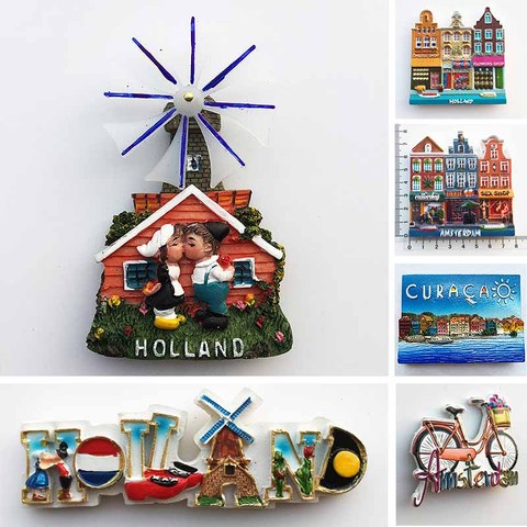 Netherlands Curacao Fridge Magnets Tourist Souvenirs Holland Windmill Amsterdam Magnetic Refrigerator Stickers Home Decor Gifts ► Photo 1/6