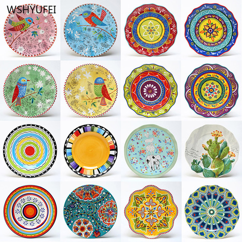 8 inch round hand-painted flower ceramic plate fruit salad plate dessert steak cuisine kitchen storage decorative tableware ► Photo 1/5