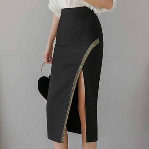 shintimes 2022 Women Skirt Fashion Sequin Patchwork Slim High Waist Pencil Skirt Sexy Office Work Black Skirts Womens Jupe Femme ► Photo 1/6