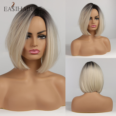 EASIHAIR Short Blonde Ombre BOB Wigs for Women Heat Resistant Synthetic Wigs High Temperature Fiber Straight Bob Wig Cosplay ► Photo 1/6