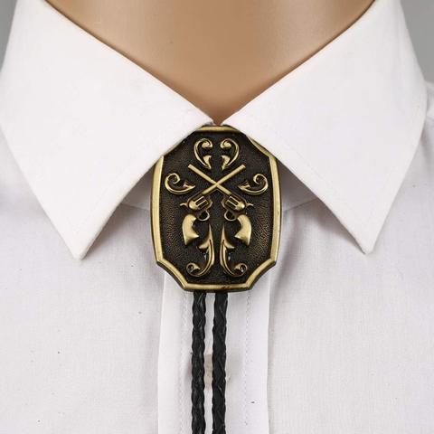 Gouble gun  copper bolo tie for man Indian cowboy western cowgirl leather rope zinc alloy necktie ► Photo 1/6