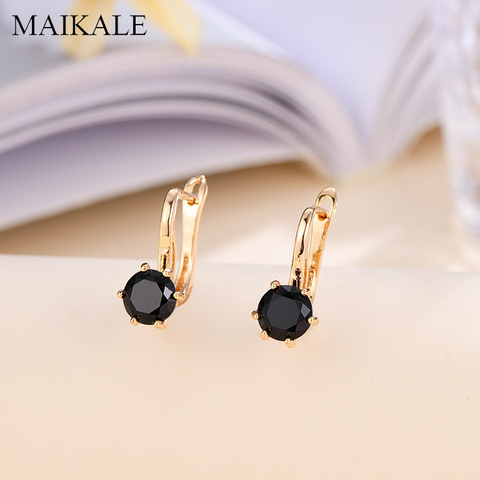 MAIKALE Classic Round Korea Design MultiColor Zirconia Small Stud Earrings for Women Jewelry Wedding Party Gifts High Quality ► Photo 1/6