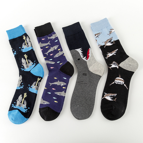 MODA MULAYA Happy Socks Men/Women New Shark Theme Big Shark Fish Group Outdoor Leisure Sports Entertainment Funny Socks Trendy ► Photo 1/6