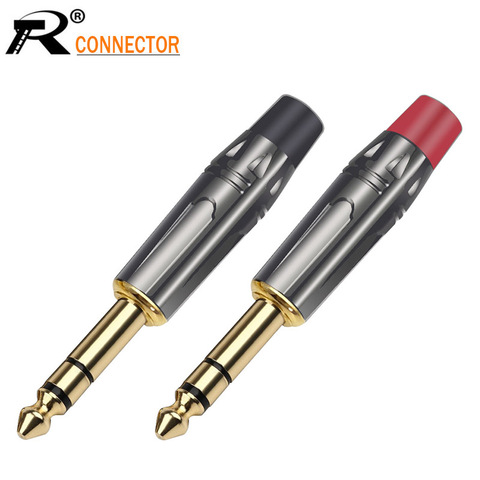 Luxury Gunmetal Audio Plug Connector 6.35mm Stereo Plug Assembly 6.35mm Stereo Connector Black & Red in 1pair ► Photo 1/6