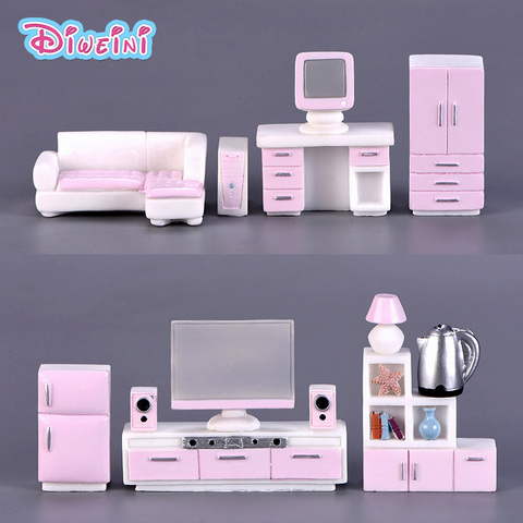 Pink Furniture Modern House Figure Miniature model Figurines Decoration Dollhouse Toys Children Birthday Gifts DIY Accessories ► Photo 1/6
