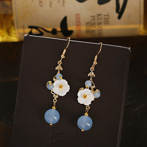 Natural Stone Earrings Rings For Women Elegant Vintage Earring Long Dangle Chinese Style Jewelry Gift For Girl Hanfu Accessories ► Photo 1/6