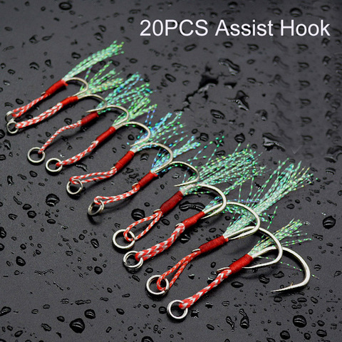 20pcs/lot Fishing lure slow jigging Fishing Cast Jigs Assist Hook Barbed Single Jig Hooks Thread Feather Pesca High Carbon Steel ► Photo 1/6