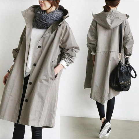 Fashion Womens Trench Coats Hooded Long 2022 Spring Autumn Windproof Lady Female Casual Clothes 8 Color Windbreaker Korean Style ► Photo 1/6