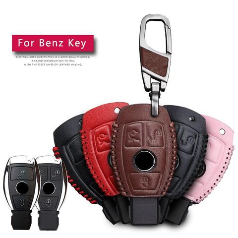 Leather Strap Car Key Case Cover for Mercedes Benz W204 W211 Cla