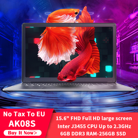 AUKTION AK08S 15.6 Inch Laptop  Intel J3455 Quad Core 6GB RAM 256GB SSD Windows 10 Ultra-Thin Computer Notebook For Office Study ► Photo 1/6