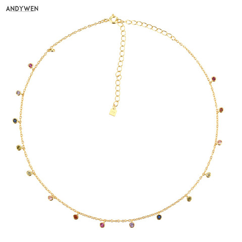 ANDYWEN 925 Sterling Silver Gold Rainbow Zircon Charm Choker Chain Necklace Rock Punk Party New Beads Pendant 2022 Fine Jewelry ► Photo 1/6