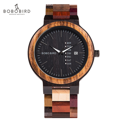 BOBO BIRD Luxury Wood Men Watch relogio masculino Designer Auto Date Colors Watches for Men Handmade Quartz Wristwatch C-P14- 1 ► Photo 1/6