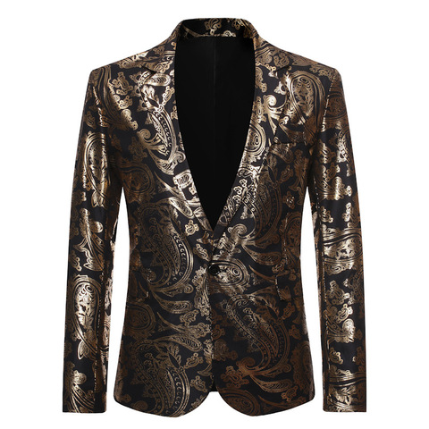 Men Blazers Printed Pattern Jackets Slim Fit Male Suit Jacket Wedding Banquet Party Prom Stage Costume ► Photo 1/5