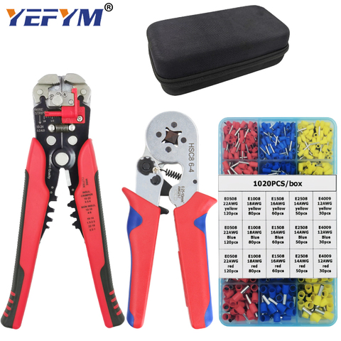 YEFYM HSC8 6-4/6-6 Crimping Pliers Kit YE-1R Stripping Cutting Plier with 1020pcs/box Tube Terminal Suit Electric Tools Set ► Photo 1/6