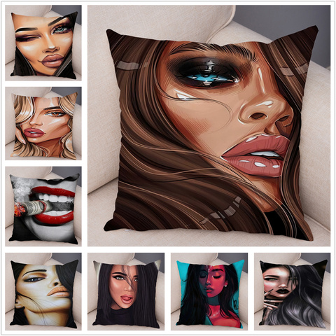Africa Beautiful Girl Face Pillow Case Plush Decor Colorful Cartoon Cushion Cover for Sofa Car Home Pillowcase Cushions Covers ► Photo 1/6
