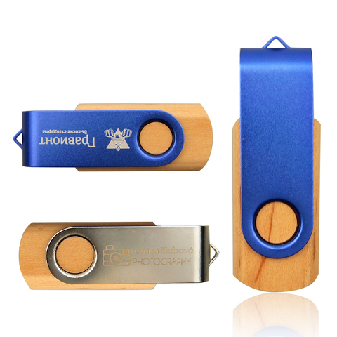 Custom logo Wooden Usb flash drive customized metal 4GB 8GB 16GB 32GB 64GB wood pen drive u disk USB 2.0 memory stick gifts ► Photo 1/6