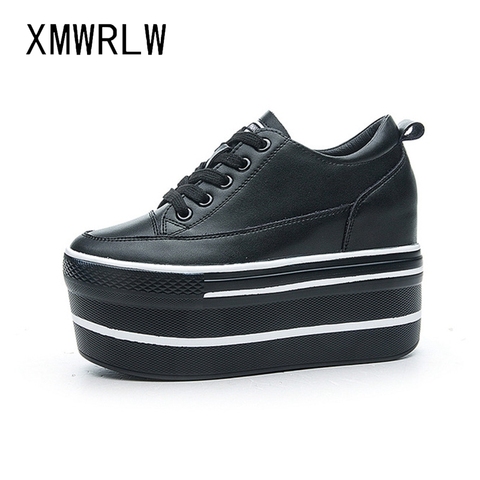 XMWRLW Genuine Leather Platform Shoes For Women 2022 Spring Autumn High Heels Wedges Women Sneakers Black White Shoes Sneakers ► Photo 1/6