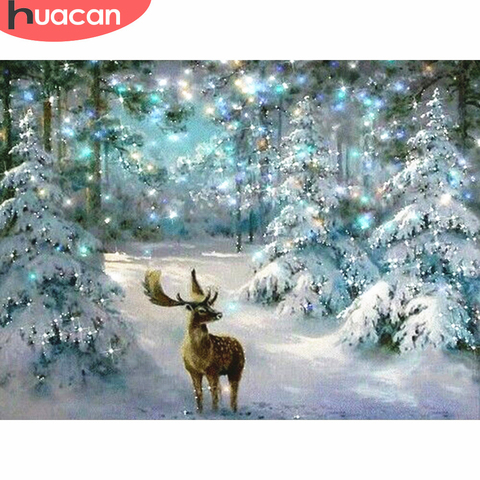 HUACAN 5D DIY Christmas Diamond Painting Deer Diamond Mosaic winter Diamond Embroidery Cross Stitch Home Decor ► Photo 1/6