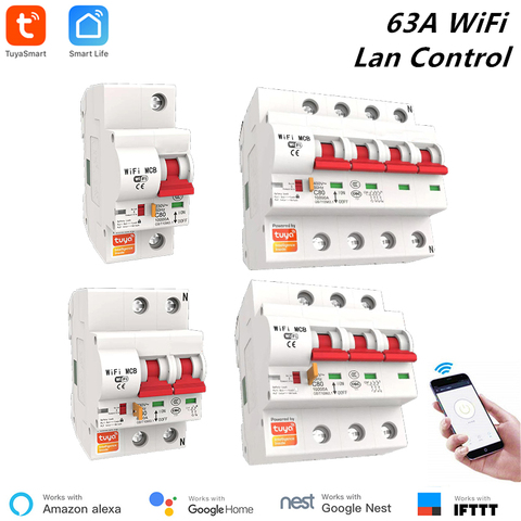 Tuya Smart Circuit Breaker 63A 1P/2P/3P/4P WiFi Smart Circuit Breaker Automatic Switch Overload Short Circuit Protection Alexa ► Photo 1/6