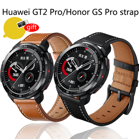 Leather Watch Band for Huawei Watch GT 2 PRO/Honor watch GS Pro strap smartwatch bracelet with HD Screen protector film ► Photo 1/6