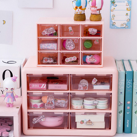 MINKYS Kawaii White/Pink 9 Grid ABS Drawer Desktop Organizer Desk Storage Box Free Sticker School Stationery Accessories ► Photo 1/6