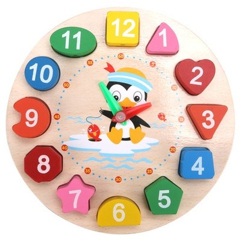 4 Styles Cartoon Animal Educational Wooden Beaded Geometry Digital Clock Puzzles Gadgets Matching Clock Toy For Children ► Photo 1/5