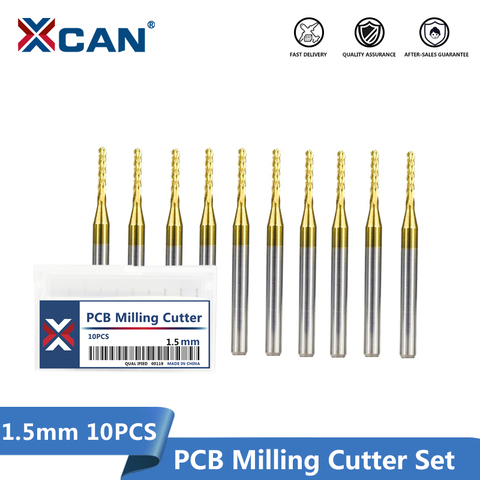 XCAN 10pcs 1.5mm Titanium Coated Carbide PCB Milling Cutter CNC Router Bits End Milling Cutter for PCB Machine ► Photo 1/5