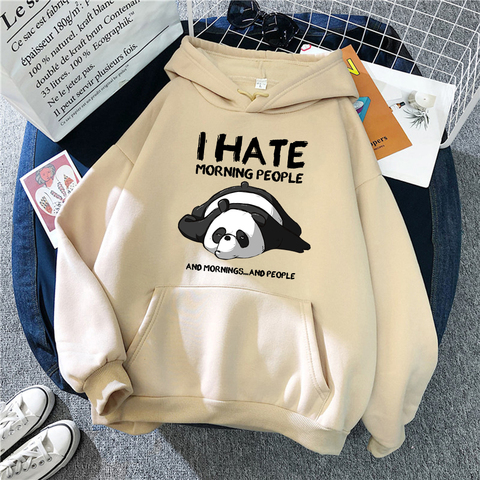 Cute Panda Sleeps Print 2022 New  Women'S Sweatshirt Warm Vintage Pullover For Women Fashion Korean Round Neck Hoodie Female ► Photo 1/6