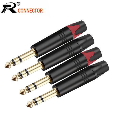 2PCS Jack 6.35MM 3Pole Stereo Male Plug Connector Aluminum Tube Brass Gold Plated 1/4 Inch Microphone Plug Audio Cable Connector ► Photo 1/6