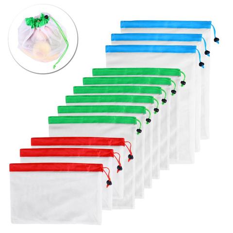 12pcs 3 Sizes Reusable Mesh Produce Bag Washable Eco-Friendly Bags for Grocery Bag Holder Fruit Vegetable Organizer Pouch ► Photo 1/6