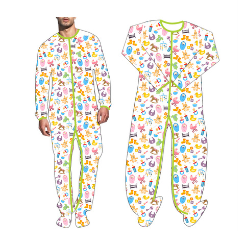 Adult Onesie Pajamas Long Jumpsuit For Adult Baby Snap Crotch Romper Sleepwear DDLG Bodysuit Baby bottle, Pacifier, Trojan Horse ► Photo 1/6