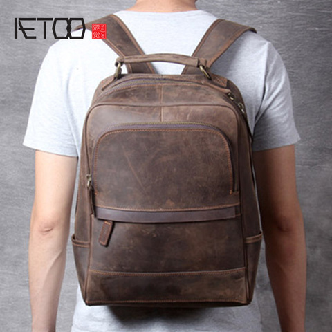 AETOO Vintage Mad Horse Leather Shoulder Bag, Men's Leather Backpack, High Capacity Computer Bag ► Photo 1/6